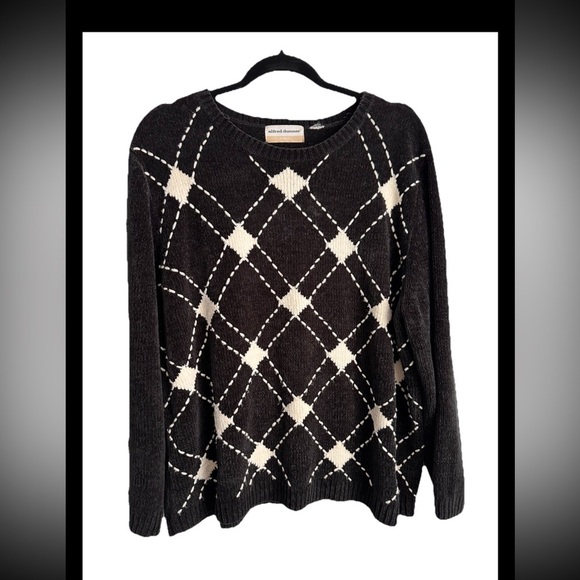 Alfred Dunner Sweaters - ALFRED DUNNER Black White Grid Pullover Cozy Knit Chenille Sweater Sz 1X